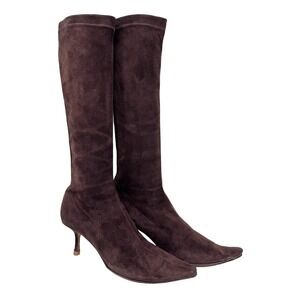 Jimmy Choo Vintage Stevie Boots Coffee Suede IT 37 US 7 Office Siren Archival